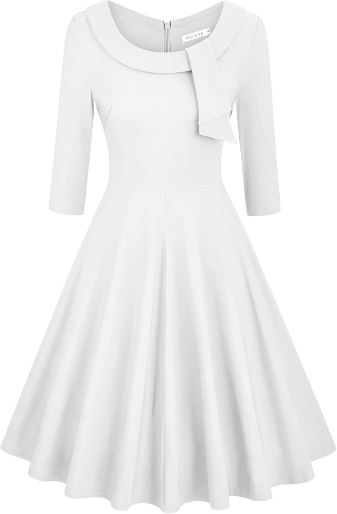 MUXXN Women's Retro 1950s Vintage 3/4 Sleeve Pleated Cocktail Party Work Swing Dresses | Amazon (US)