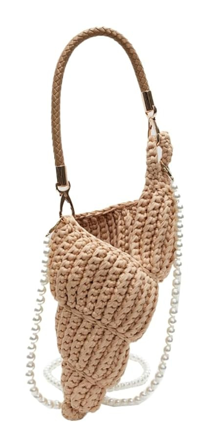 Handwoven Fashion Seashell Bag for Women Crochet Beach Bag Unique Boho Clutch with Pearl Strap Le... | Amazon (US)