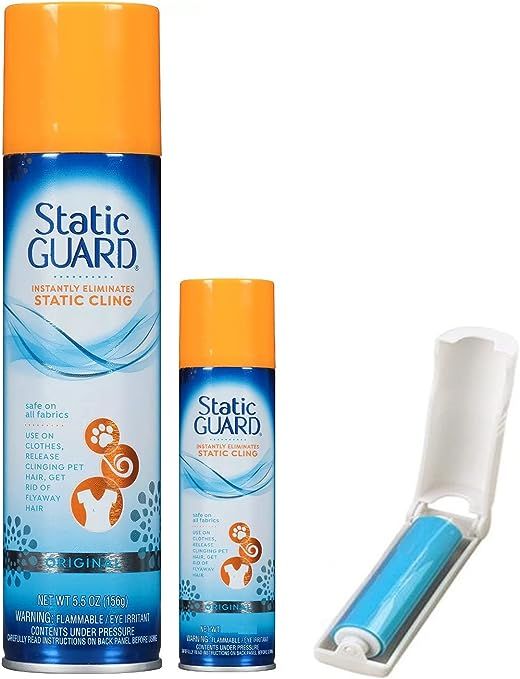 Static Guard Spray, 5.5 Ounce and 1.4 Ounce Travel Size (Pack of 2) - with Travel Size Lint Rolle... | Amazon (US)