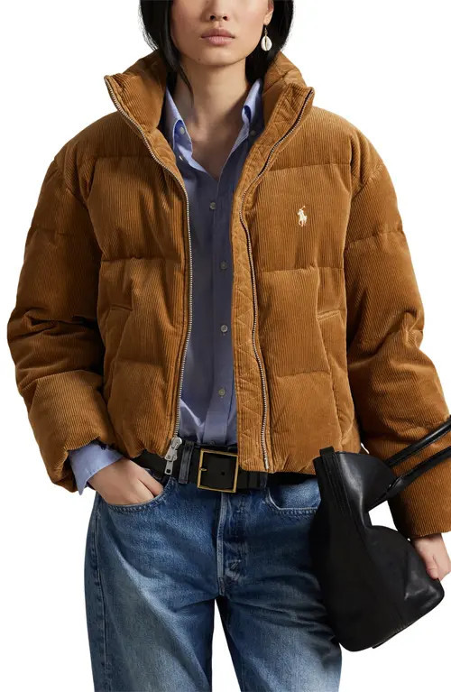 Polo Ralph Lauren Quilted Corduroy Down Jacket in Tan at Nordstrom, Size Large | Nordstrom