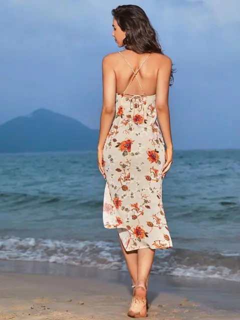ZAFUL Cinched Flower Slit Slinky Slip Dress | ZAFUL (Global)