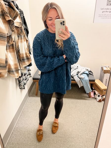 Free People oversized tunic sweater. Wearing a small but would size down to an x-small. 

Paired with Spanx faux leather leggings. Wearing a small. And these Steve Madden mules run TTS. They are so comfy and don’t slip off your feet when you walk. 



#LTKunder100 #LTKsalealert #LTKxNSale