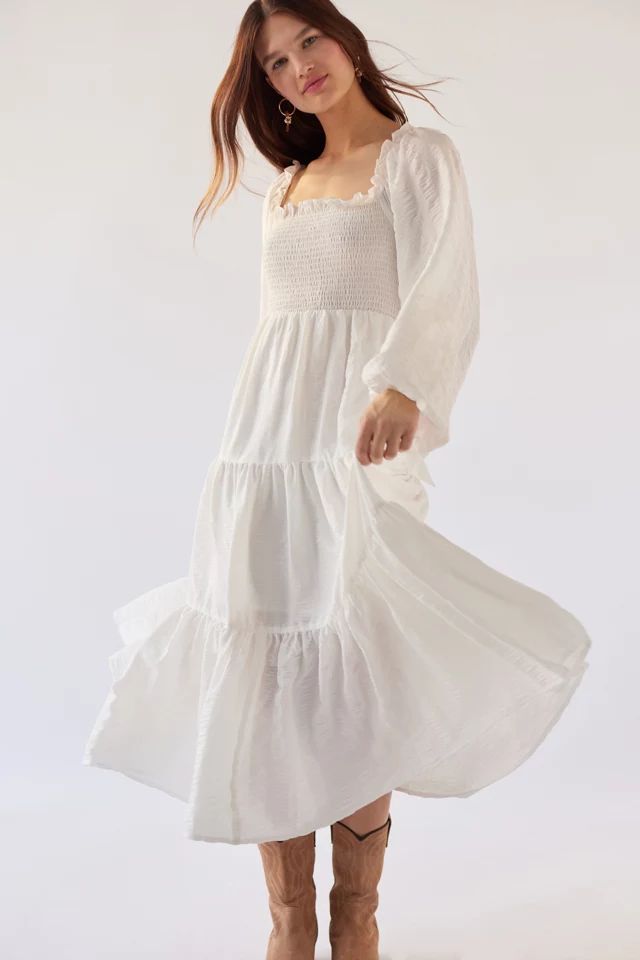 UO Gabriella Tiered Midi Dress | Urban Outfitters (US and RoW)