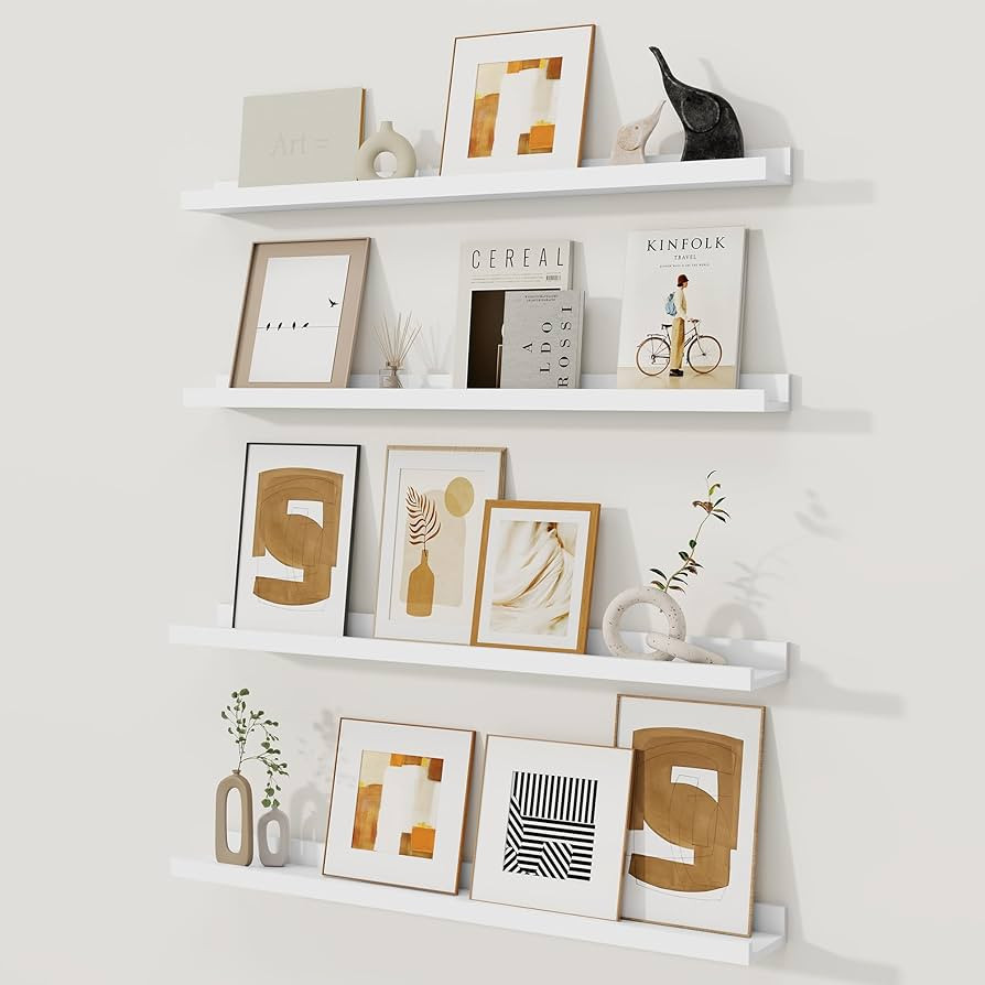 Fun Memories Picture Ledge Shelf, White Floating Shelves Set of 4, 32 Inch Picture Shelves for Wa... | Amazon (US)