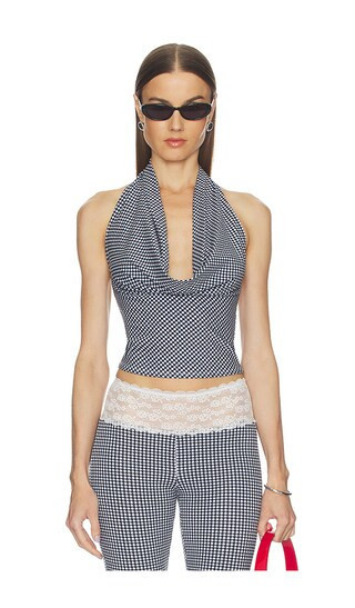 Frankies Bikinis Jay Cotton Jersey Halter Top in Black & White. - size S | Revolve Clothing (Global)