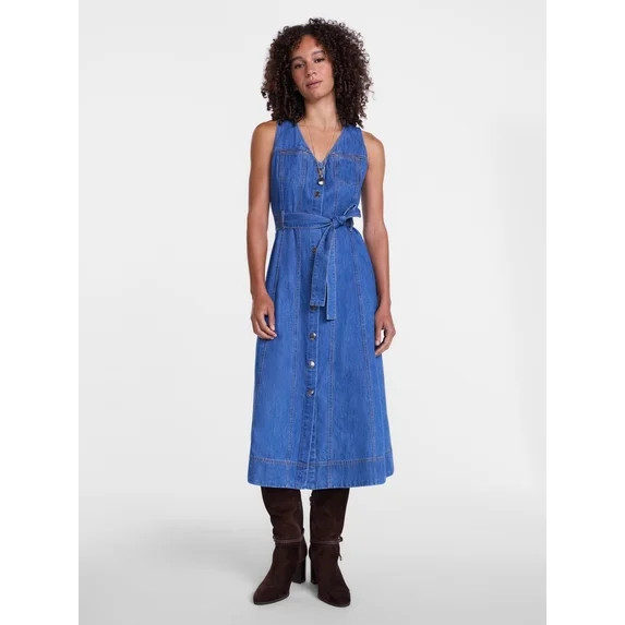 Scenario Women's and Women's Plus Sleeveless Denim Midi Dress, Sizes XS-4X | Walmart (US)