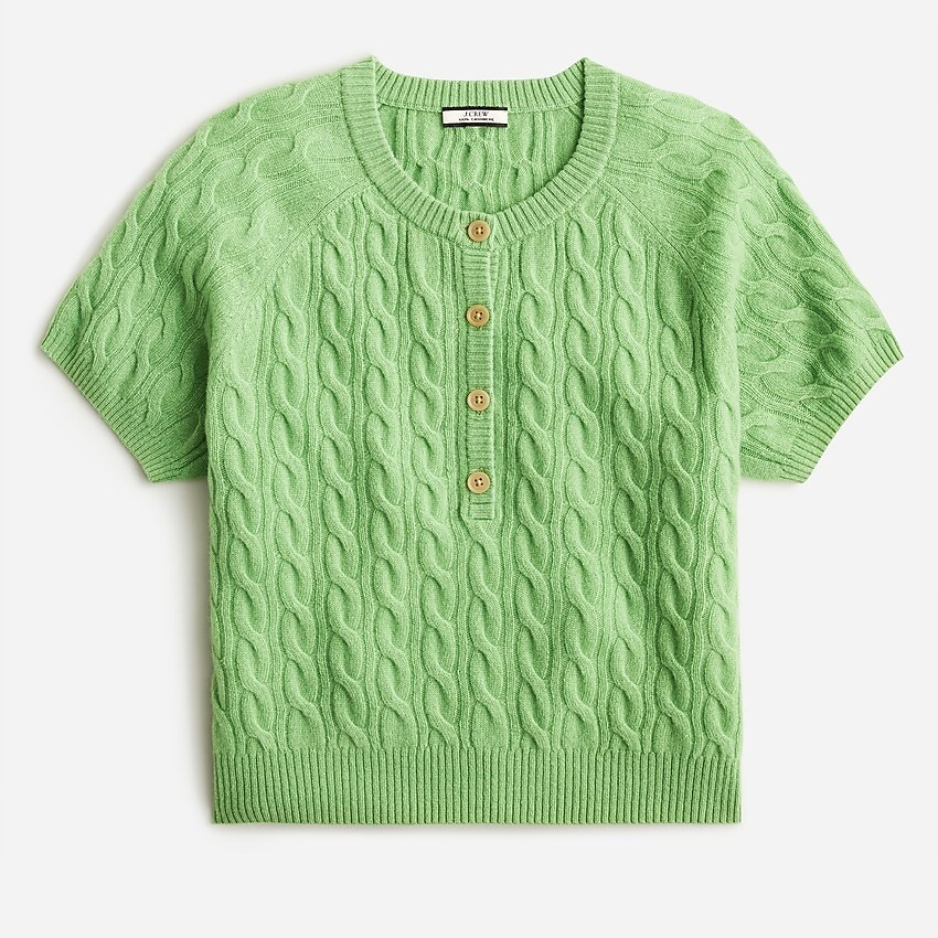 Cashmere cable-knit henley T-shirt | J. Crew US