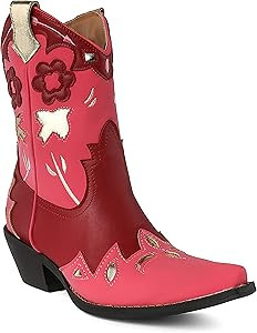 Cowboy Boots For Women Floral Embroidery Chunky Block Heels Cowgirl Boots Wide Calf Pull On Ankle... | Amazon (US)