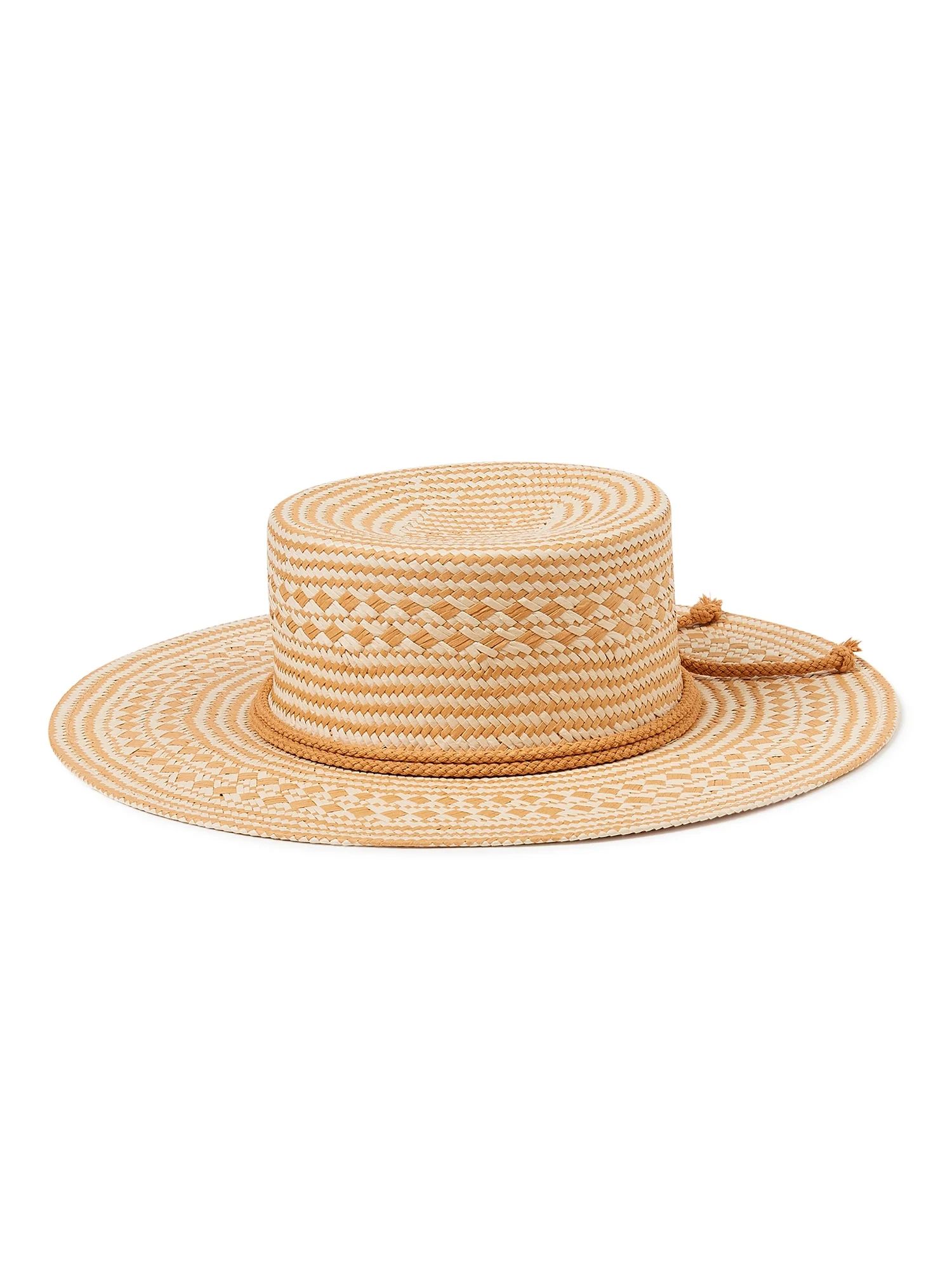 Time and Tru Women’s Two-Tone Boater Hat, Adult Female Boater Hat, Boater Sunhat - Walmart.com | Walmart (US)