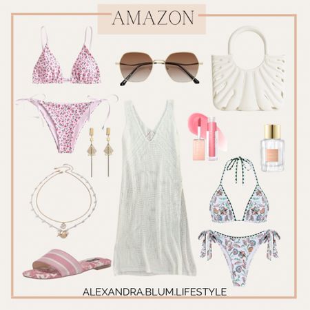 Amazon swim accessories and bikinis! Cute beach accorded for travel wear and resort fashion trends! Cute white tote bag and purse, sandals, and beauty! 

#LTKitbag #LTKswim #LTKfindsunder50