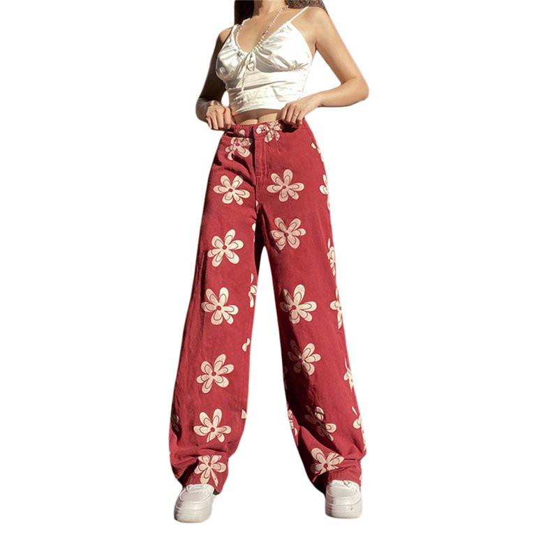 Women Y2k Heart Baggy Jeans Casual High Waist Wide Leg Jeans Streetwear Straight Denim with Pocke... | Walmart (US)