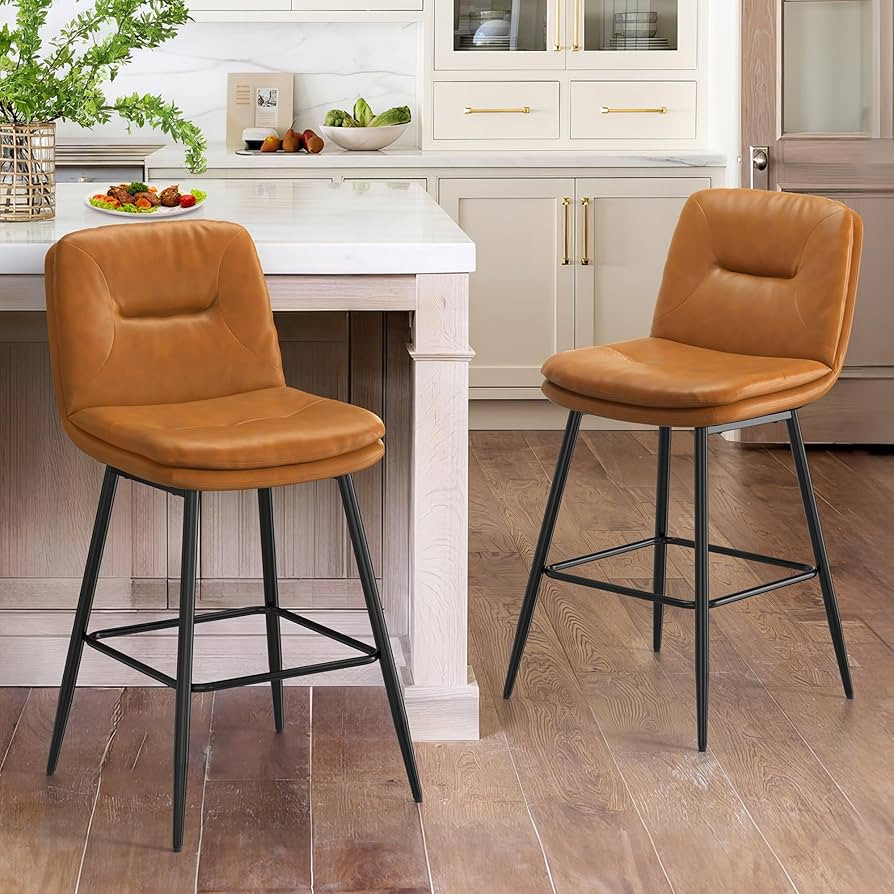 Double-Layer Bar Stools Set of 2, Upholstered Counter Height Bar Stools for Kitchen Island, Faux ... | Amazon (US)