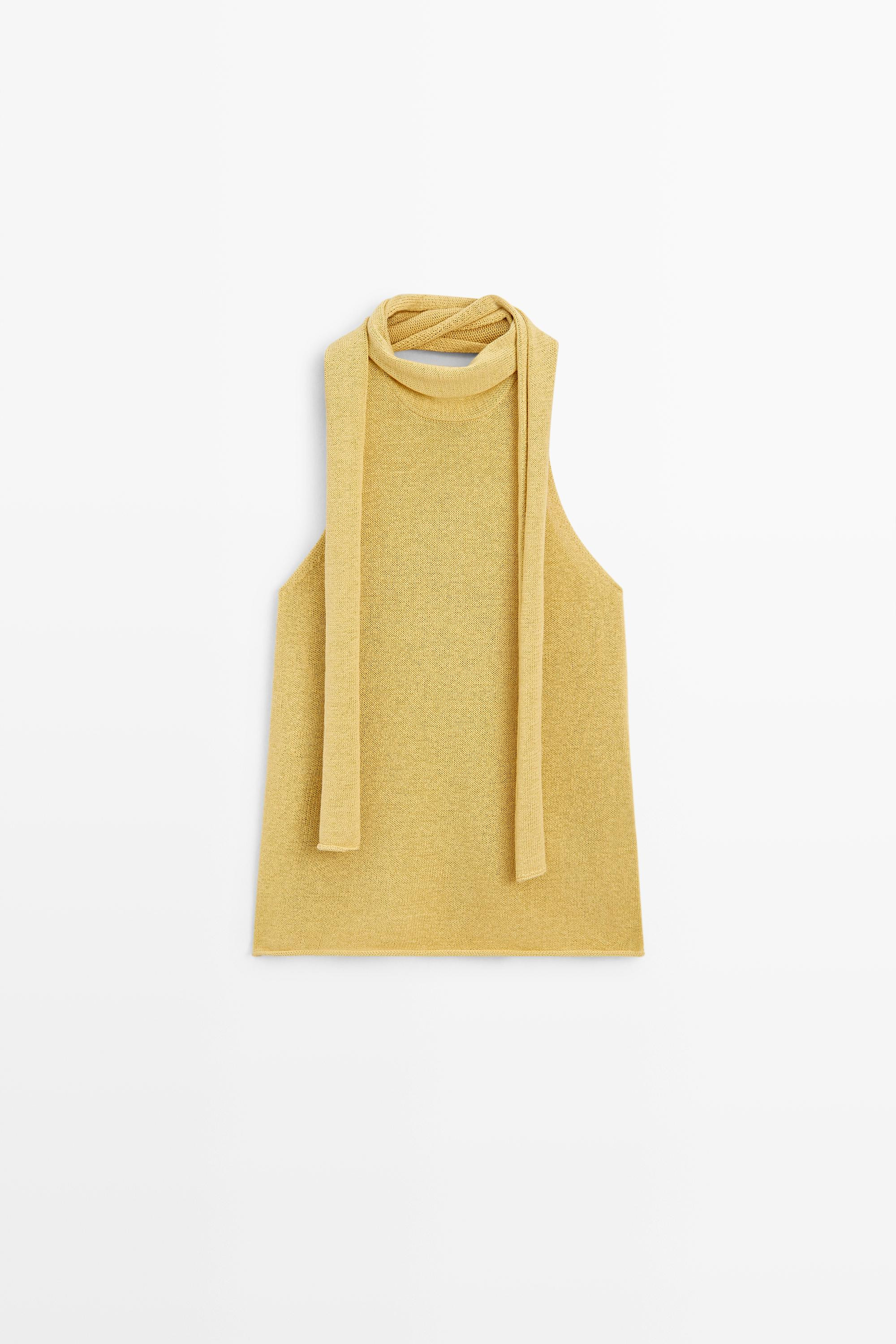 LINEN BLEND HALTER TOP WITH TIE DETAIL | Massimo Dutti UK