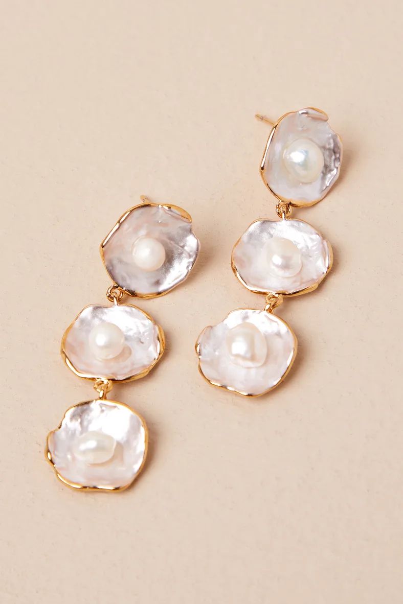 Fresh Poise 18KT Gold and Ivory Oyster Pearl Drop Earrings | Lulus