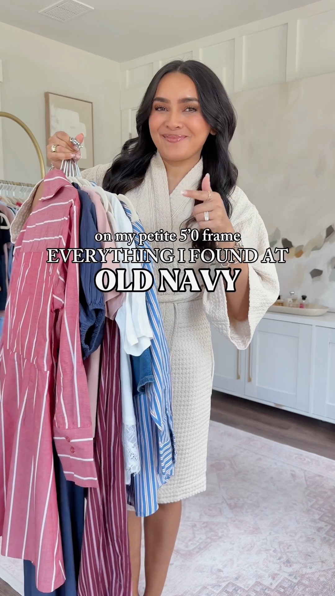 Old Navy Try On!
For reference: I’m 5’0, petite, 32b bra size, and 2/26 in bottoms, pear shaped. 
*Everything I share is unaltered! TTS means true to size. Between size 5-6.5 in shoes

Blush pink top size xs petite TTS
Burgundy stripe pants size xs petite TTS
Gold sandals size 5 TTS


Blue stripe button down size xs petite TTS - similar color linked, the color i’m wearing is currently sold out 
Denim shorts size 2 TTS
Brown sandals size 5.5 TTS


White lace trim tee size xs petite TTS

Pink stripe dress size xs petite TTS
Tan adobe nappa color flats size 5.5 TTS

White peplum top size xs petite TTS
Jeans size 27 petite - I sized up one size 
Jelly flats size 5 TTS


Blue dress size xs petite TTS
Jelly flats size 5 TTS

Summer outfits
Summer dresses
Vacation outfits beach

#LTKPetite #LTKSaleAlert #LTKootd