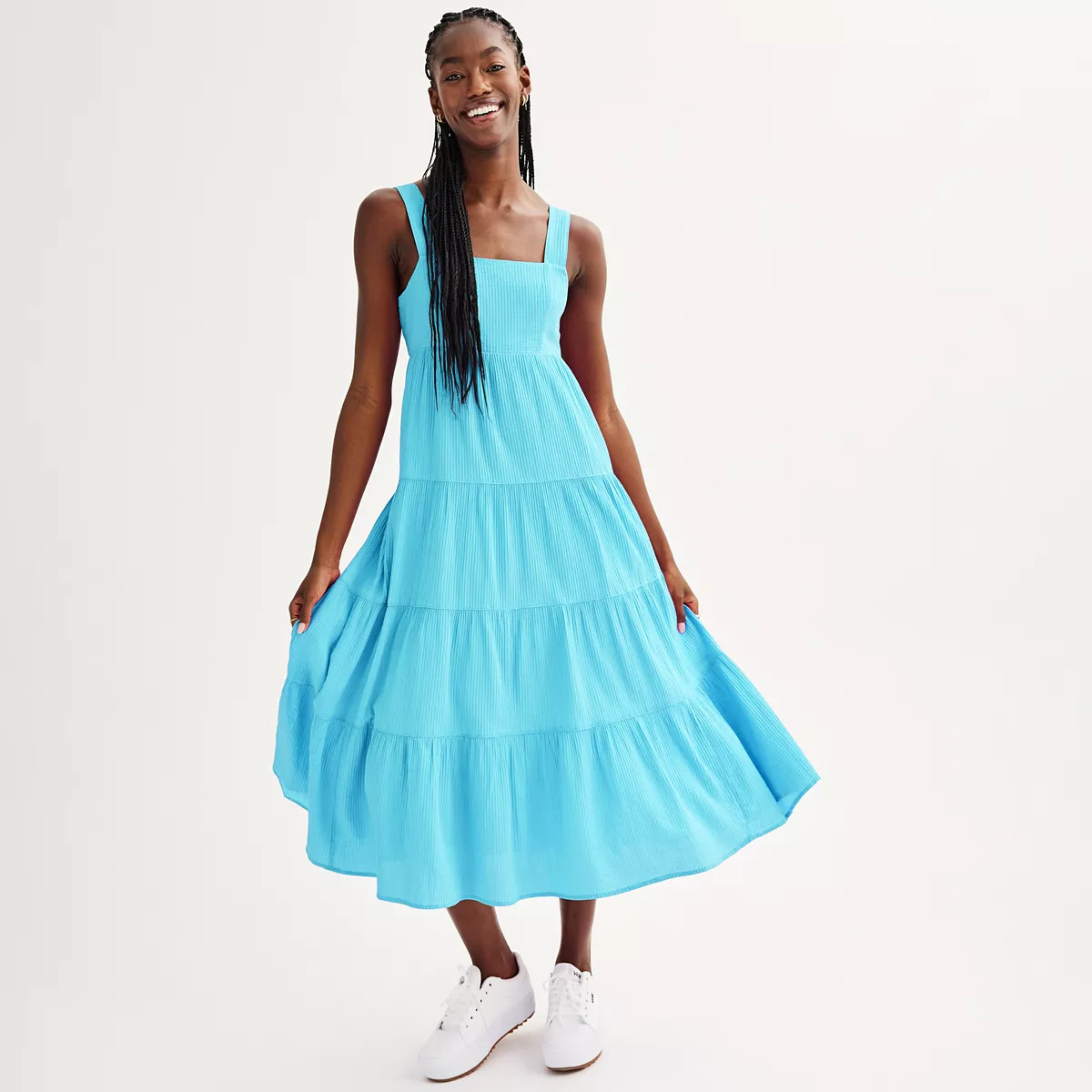 Juniors' SO® Square Neck Tiered Midi Dress | Kohl's