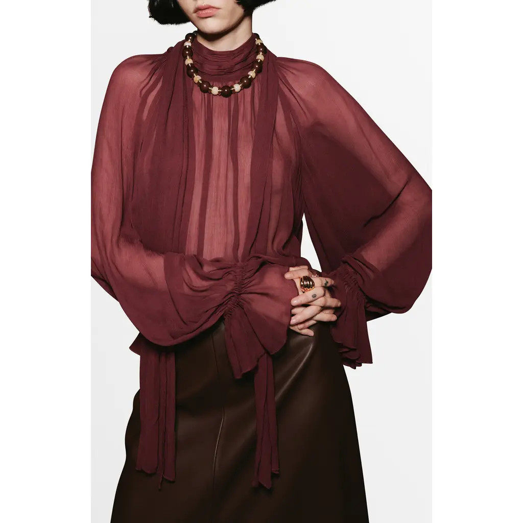 MANGO Semisheer Top in Burgundy at Nordstrom Rack, Size 6 | Nordstrom Rack