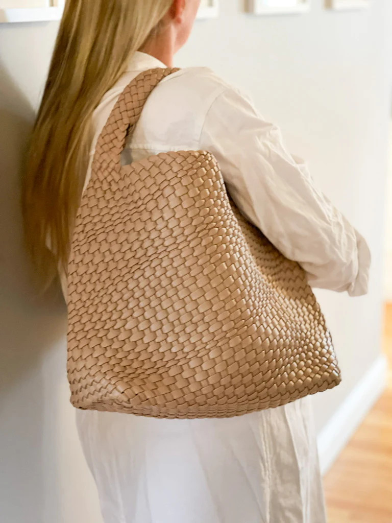 The Willow | Large Woven Vegan Leather Tote - Khaki | Babs+Birdie