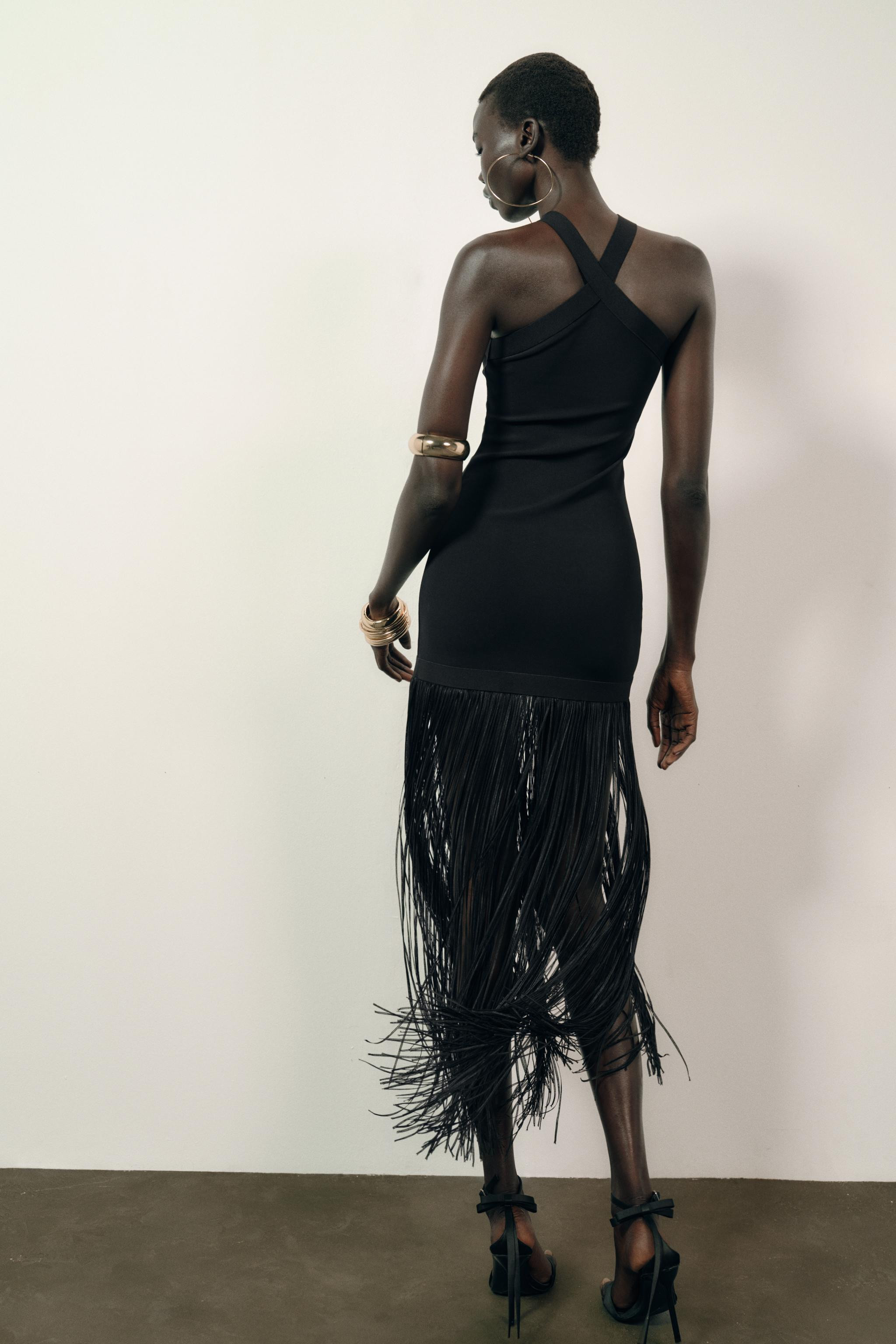 LONG STRETCH FRINGE DRESS | Zara US