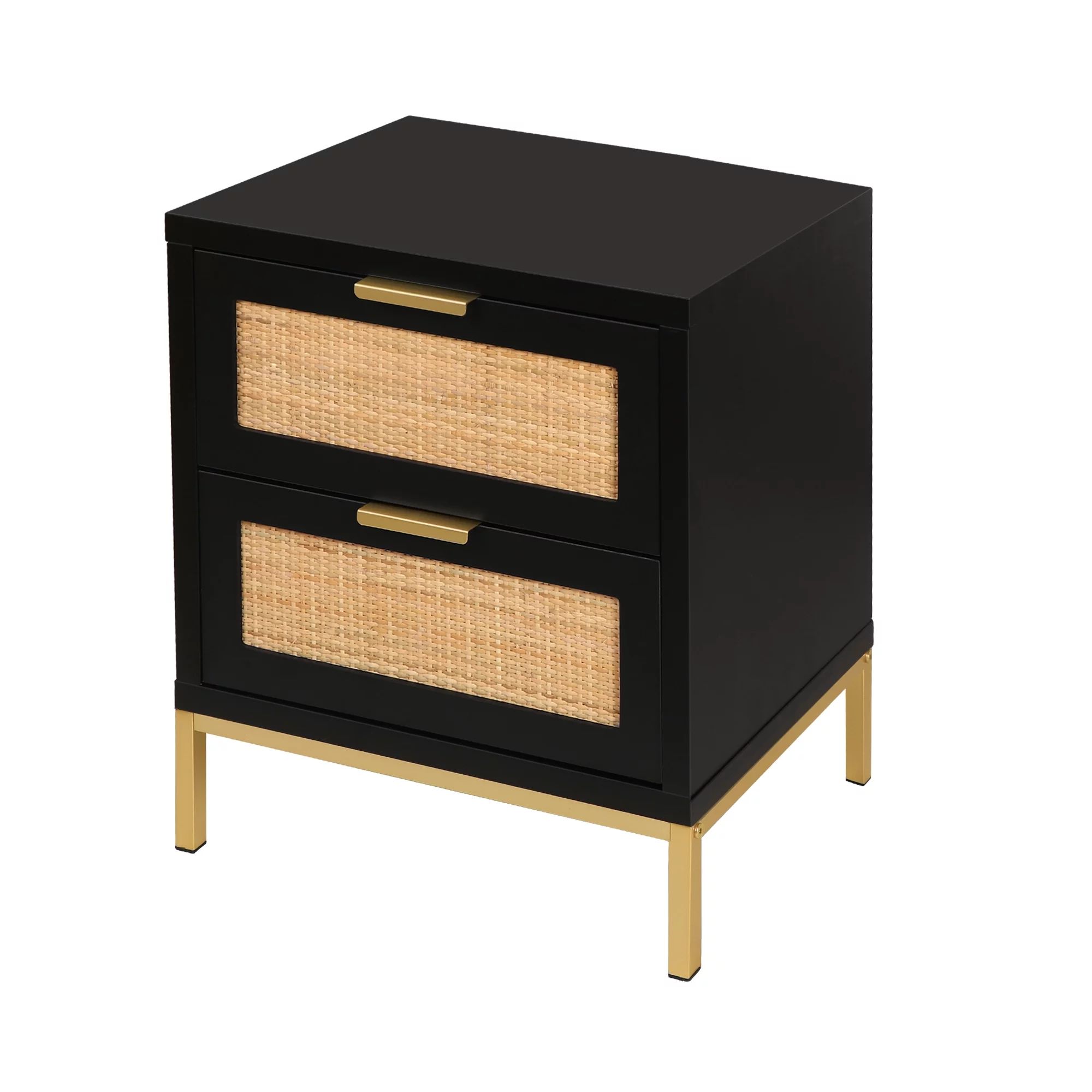 Natural Rattan 2 Drawer Nightstand, Eumyviv Wood Storage Bedside Furniture for Bedroom, Living Ro... | Walmart (US)
