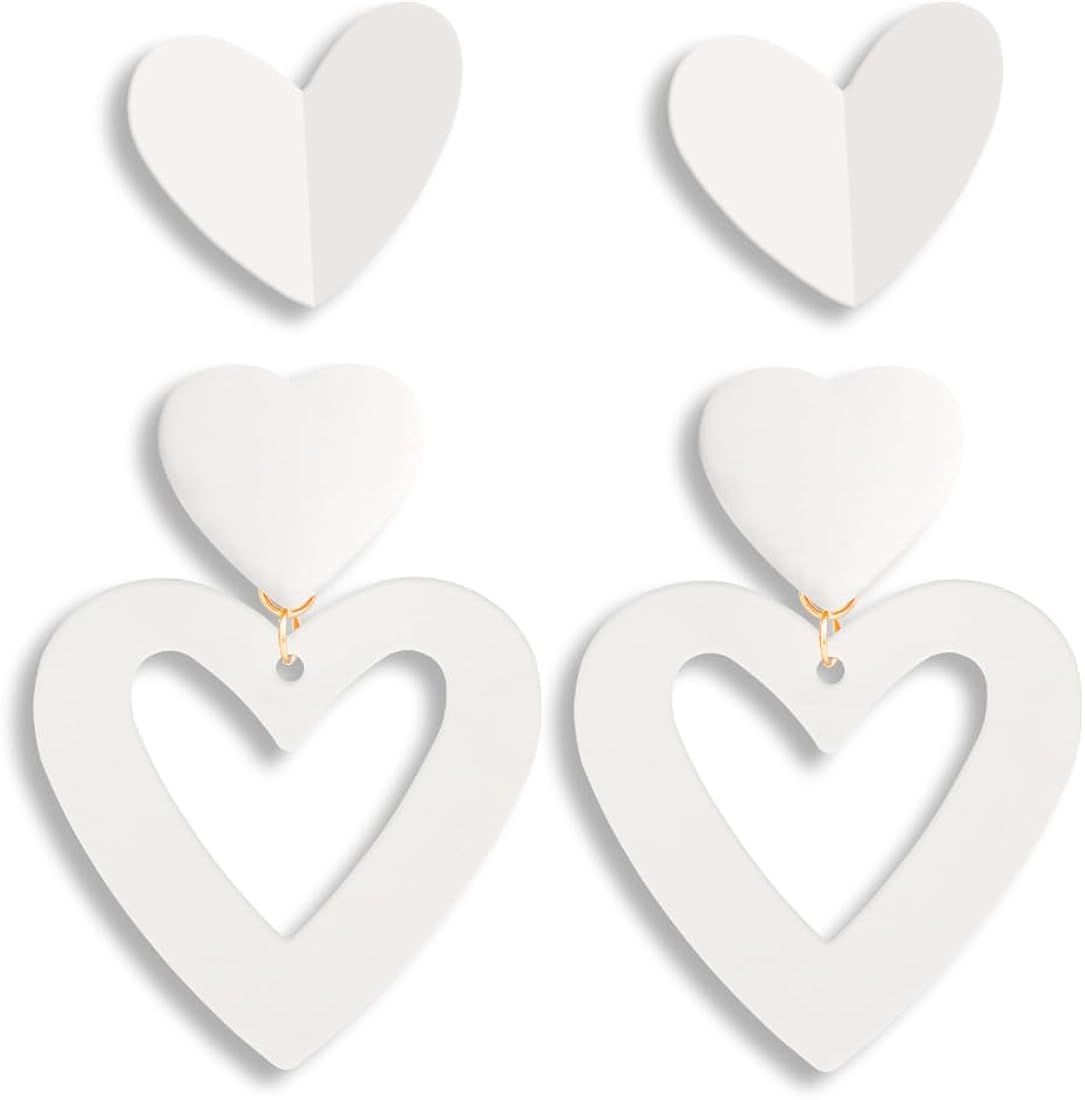2 Pairs Heart Earrings for Women, Drop Dangling Earrings Swiftie Lover Jewelry Concert Tour Outfi... | Amazon (US)