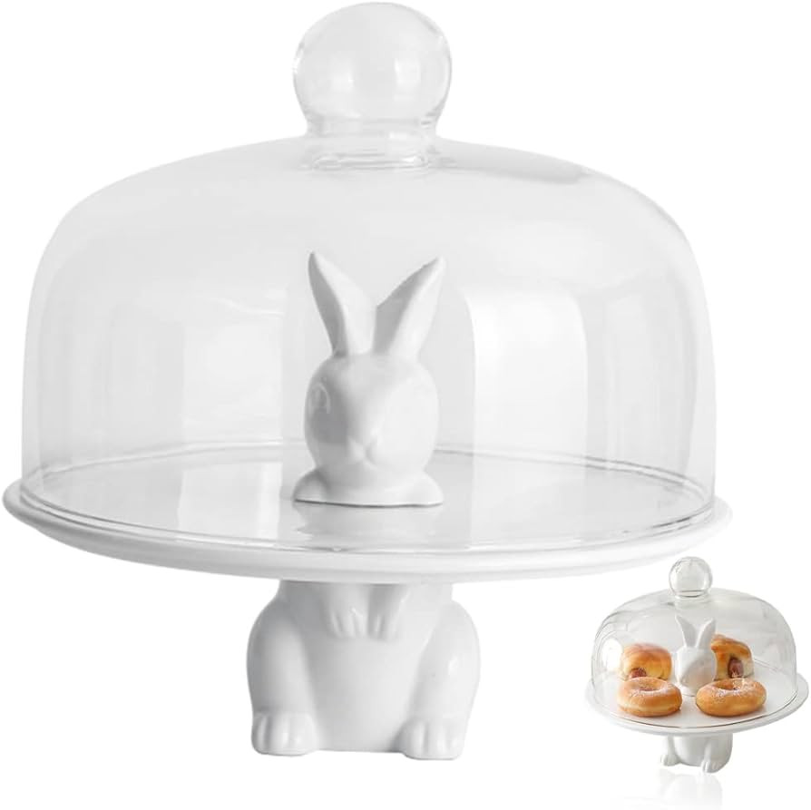 1 Set Ceramic Bunny Cake Stand Pastry Display Cloche Sweet Stand for Party Cake Plate with Dome C... | Amazon (US)