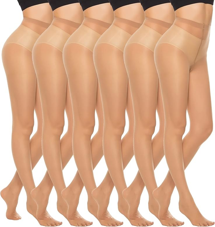 MANZI 6 Pairs 20D Women's Sheer Tights Ultra Thin High Waist Pantyhose Thigh High Stockings | Amazon (US)