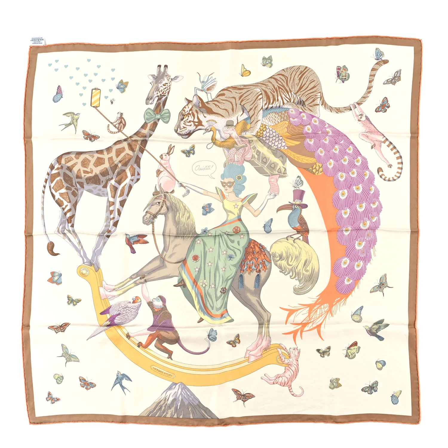 Silk Hermes Story Scarf 90 White Beige Multicolor | FASHIONPHILE (US)