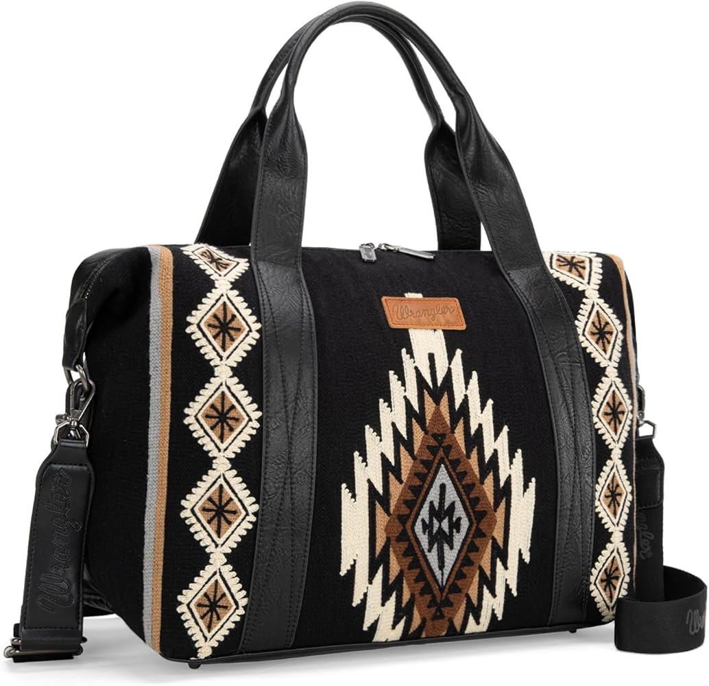 Wrangler Duffel Bag for Women Large Travel Weekender Bag Designer Tapestry Carry On Bags, Black | Amazon (US)