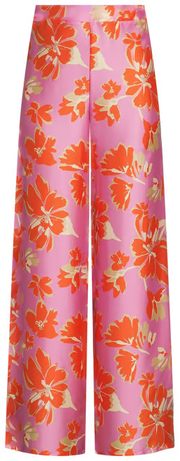Vivian Floral Printed Satin Twill Flat Front Full Length Coordinating Pants | Dillard's