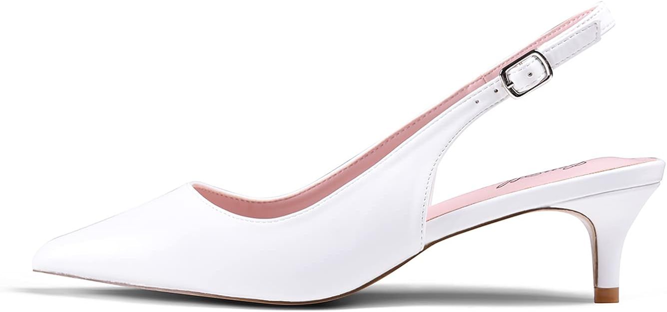 GENSHUO Women's Low Kitten Heel Slingback Ankle Strap Pump Pointed Toe Comfortable Formal Party W... | Amazon (US)