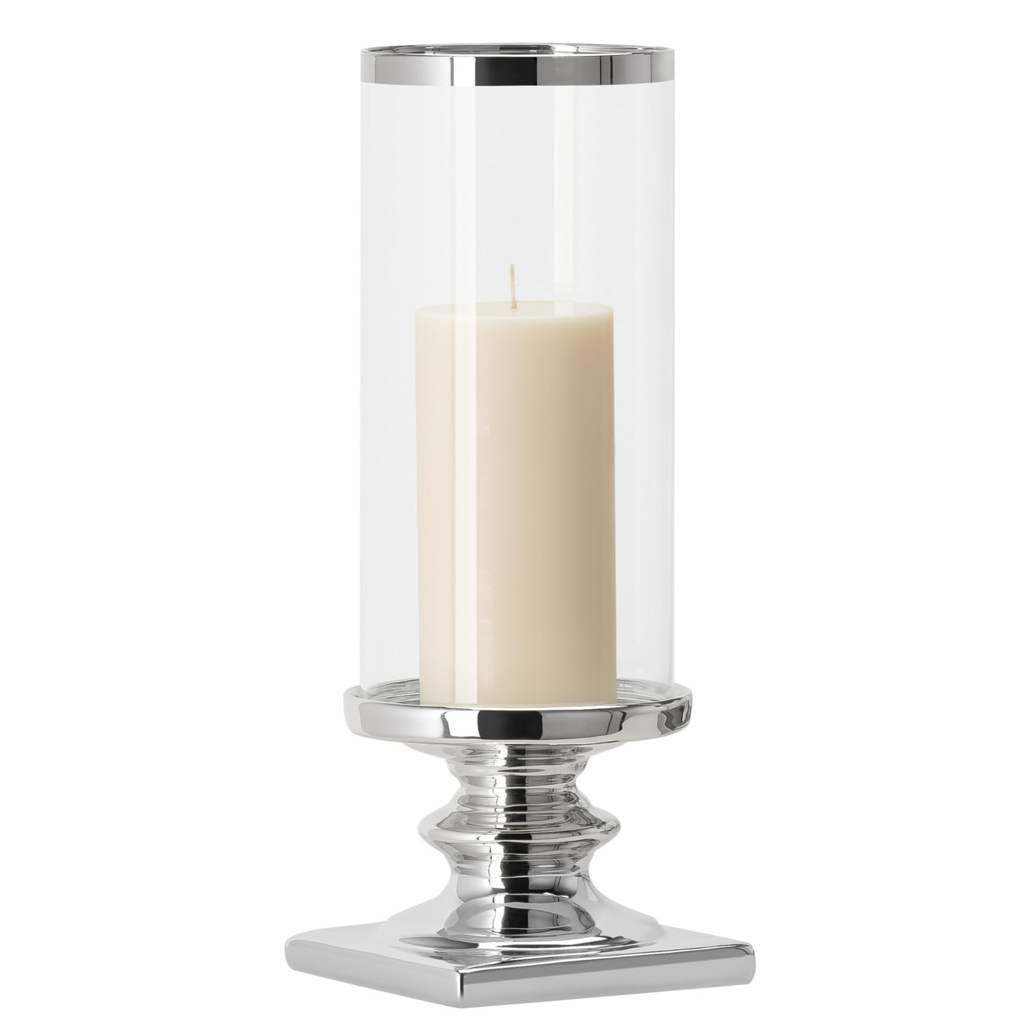 Torre & Tagus Silver Hurricane Glass Candle Holder for 3-inch Pillar Candles - 14" Tall Ceramic P... | Amazon (US)