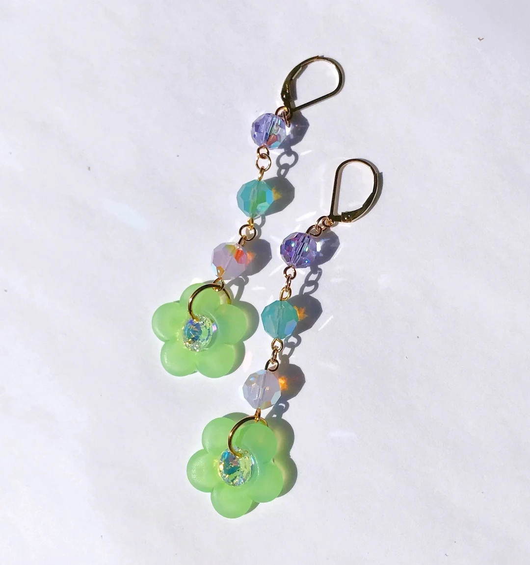 Lime Green Daisy Drop Earrings X SJO JEWELRY 1960s Style Flower Power Neon Charm Statement Earrin... | Etsy (US)