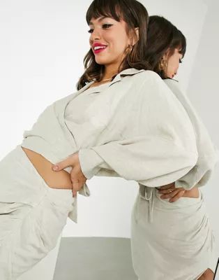ASOS EDITION drape linen wrap blouse in beige | ASOS (Global)
