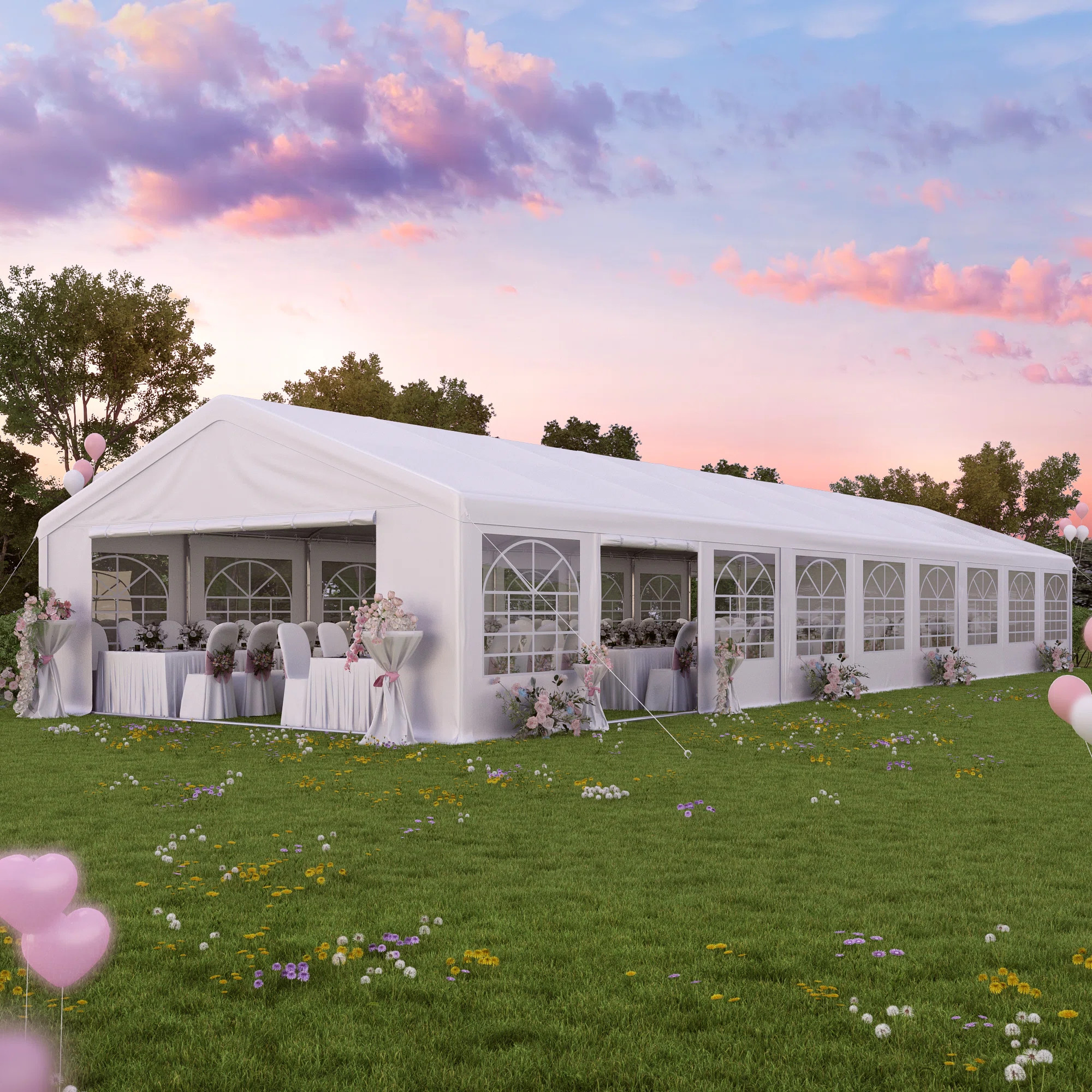 20 ft x 60 ft Outdoor Galvanized Steel Party Tent - Heavy Duty Removable Sidewall Wedding Tent | Wayfair North America
