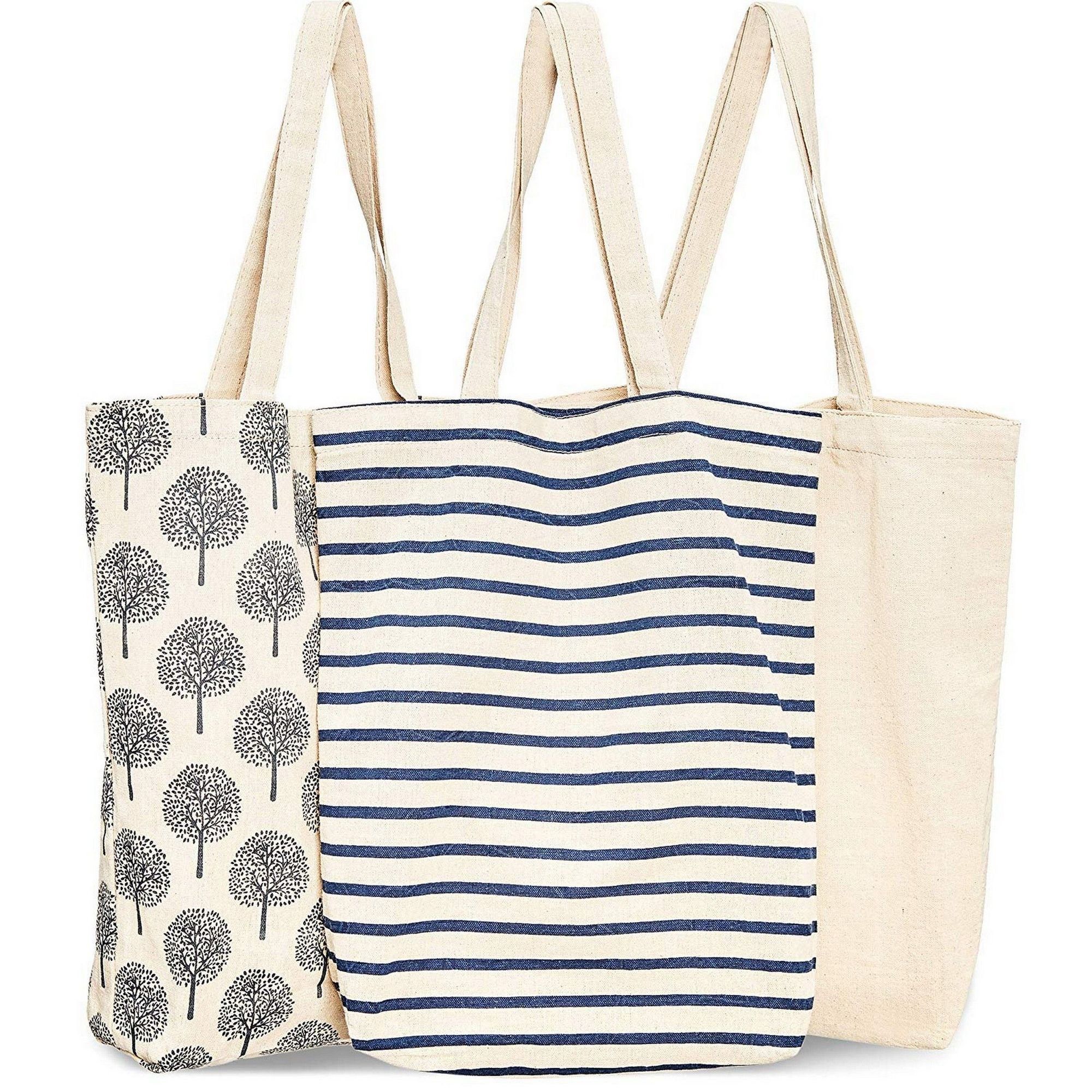 Juvale 3-Pack Reusable Cotton Grocery Shopping Tote Bags, 3 Designs, 15 x 16.5 x 3.5 inches | Walmart (US)