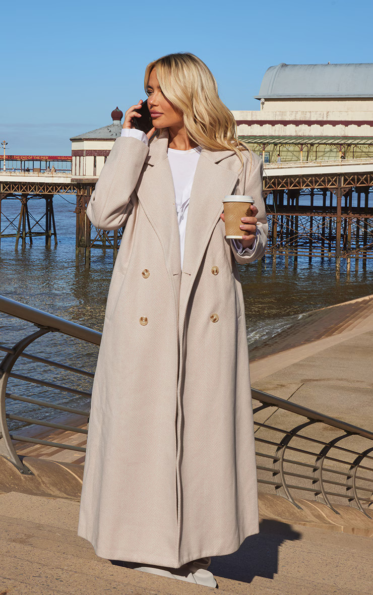 Stone Textured Wool Look Double Breasted Grandad Coat | PrettyLittleThing US