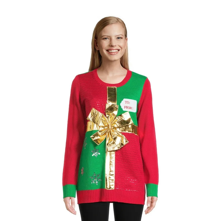 Derek Heart Women's Juniors Christmas Gift Sweater - Walmart.com | Walmart (US)