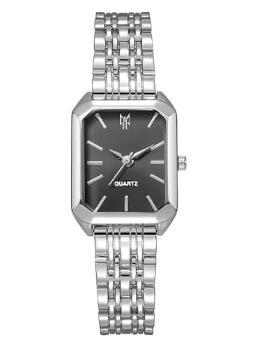 BESTKANG Watches for Women Wrist Watches Steel Strap Womens Watch Casual Fashion Simple Square Quartz Wristwatch (Silver-Black) | Amazon (US)