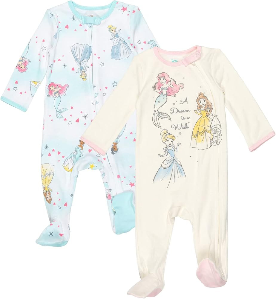 Disney Princesses 2 Pack Zip-Up Snap Long Sleeve Sleep N' Play Coverall | Amazon (US)