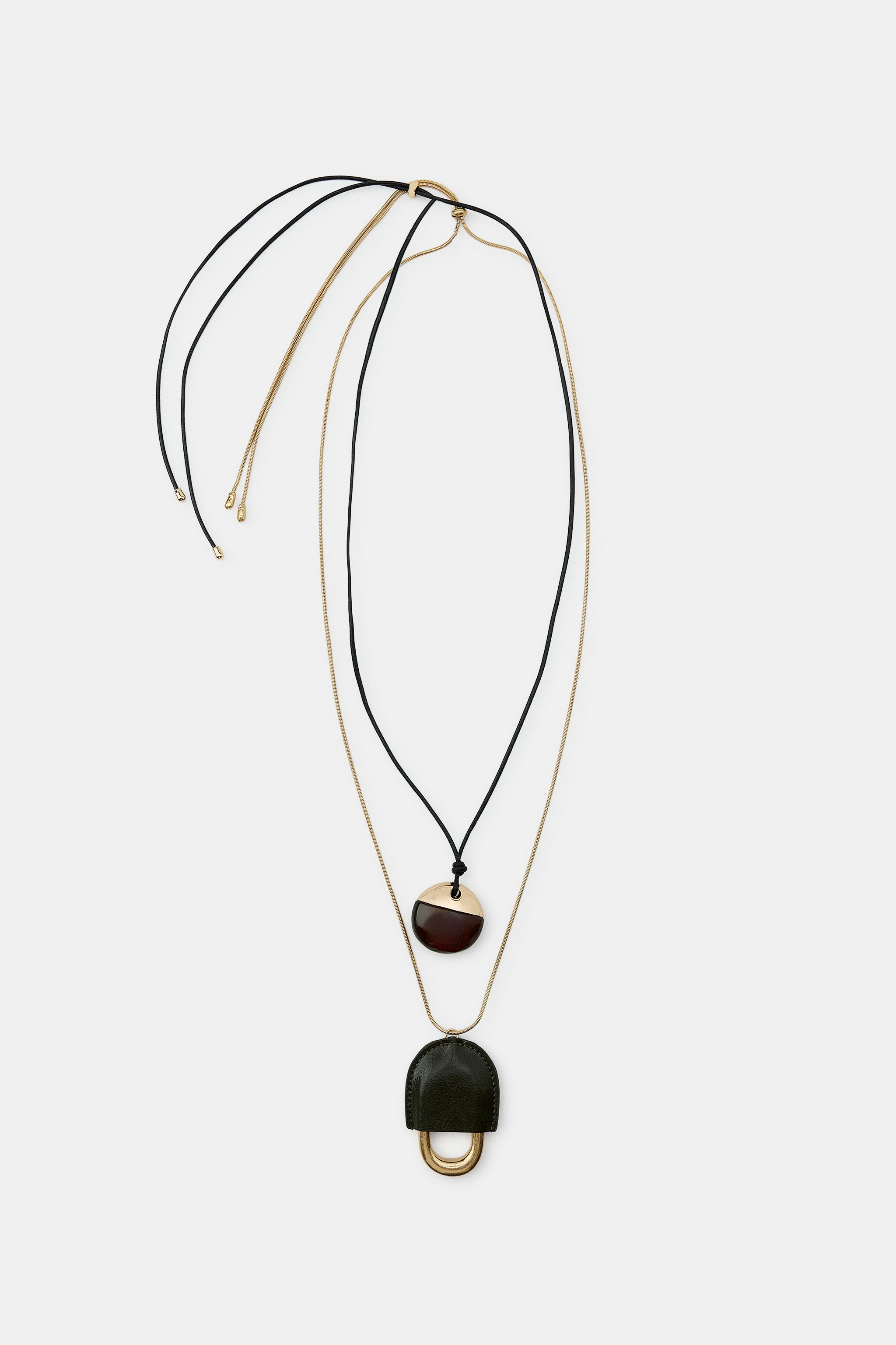 PACK OF 2 LEATHER AND RESIN NECKLACES | Zara UK