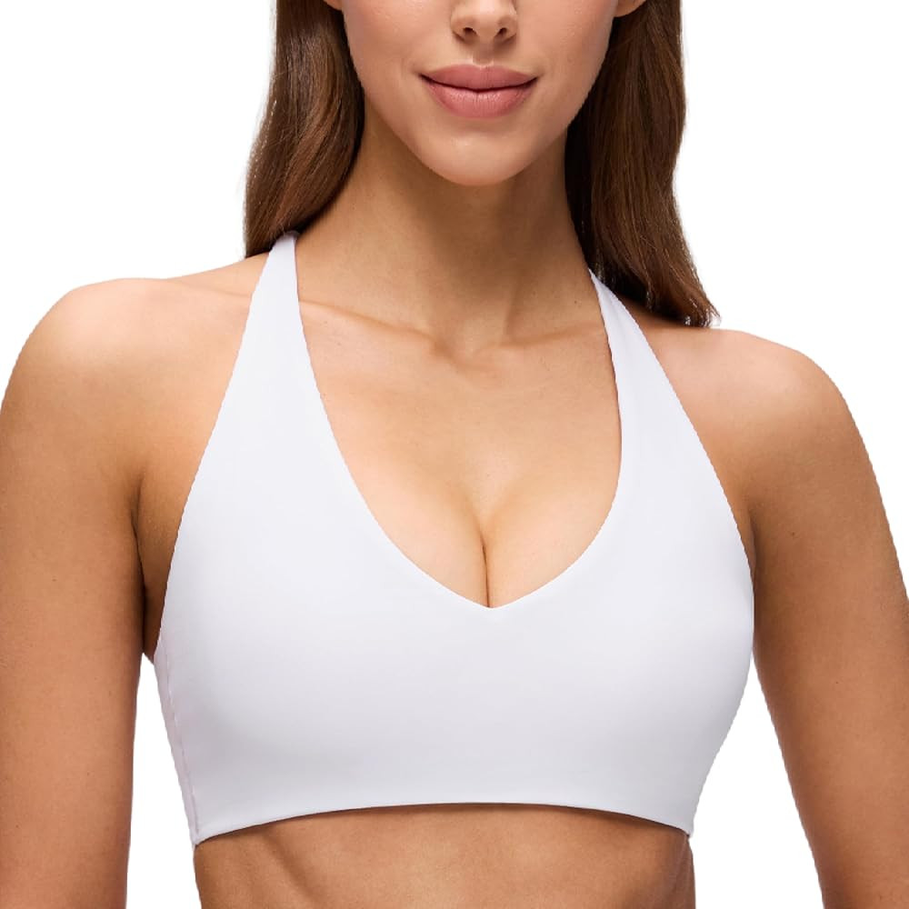 CRZ YOGA Butterluxe V Neck Twist Cross Back Sports Bras for Women - Adjustable Spaghetti Straps P... | Amazon (US)