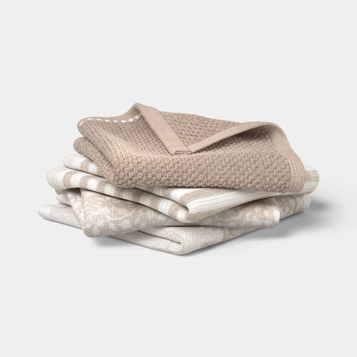4pk Assorted Patterns Cotton Dishcloths Neutral - Threshold | Target