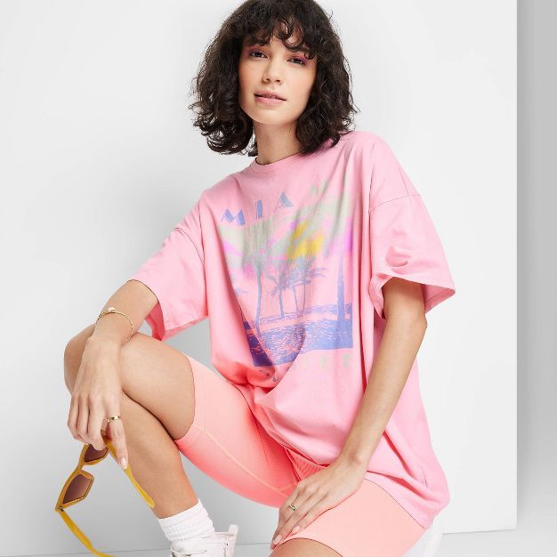Women&#39;s Short Sleeve Oversized T-Shirt - Wild Fable&#8482; Pink XXL | Target