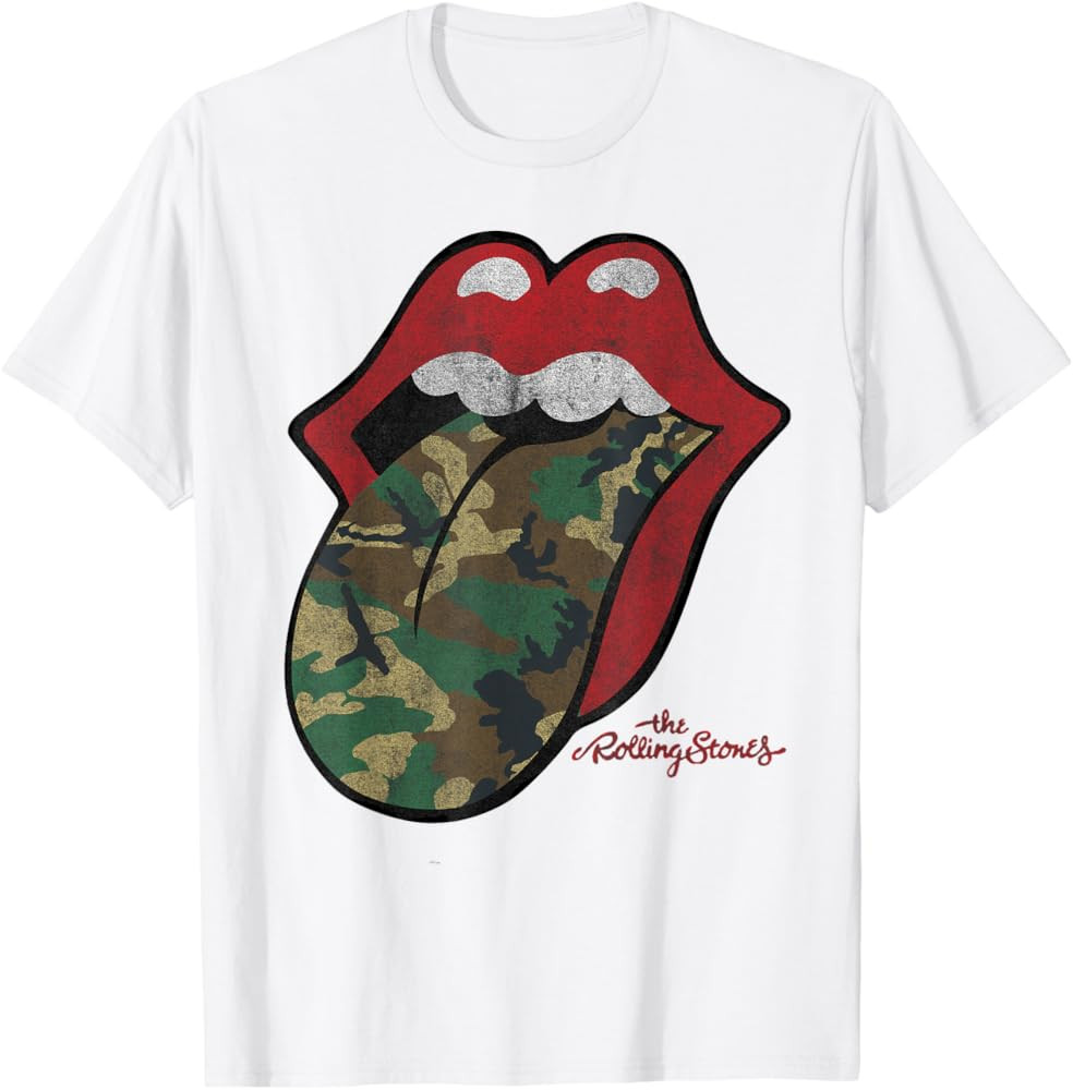 Official Rolling Stones Distressed Camo Tongue T-Shirt | Amazon (US)