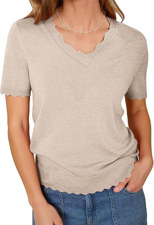 ANRABESS Short Sleeve Sweater for Women V Neck Ribbed Knit Lightweight Sweaters Top 2026 Summer B... | Amazon (US)