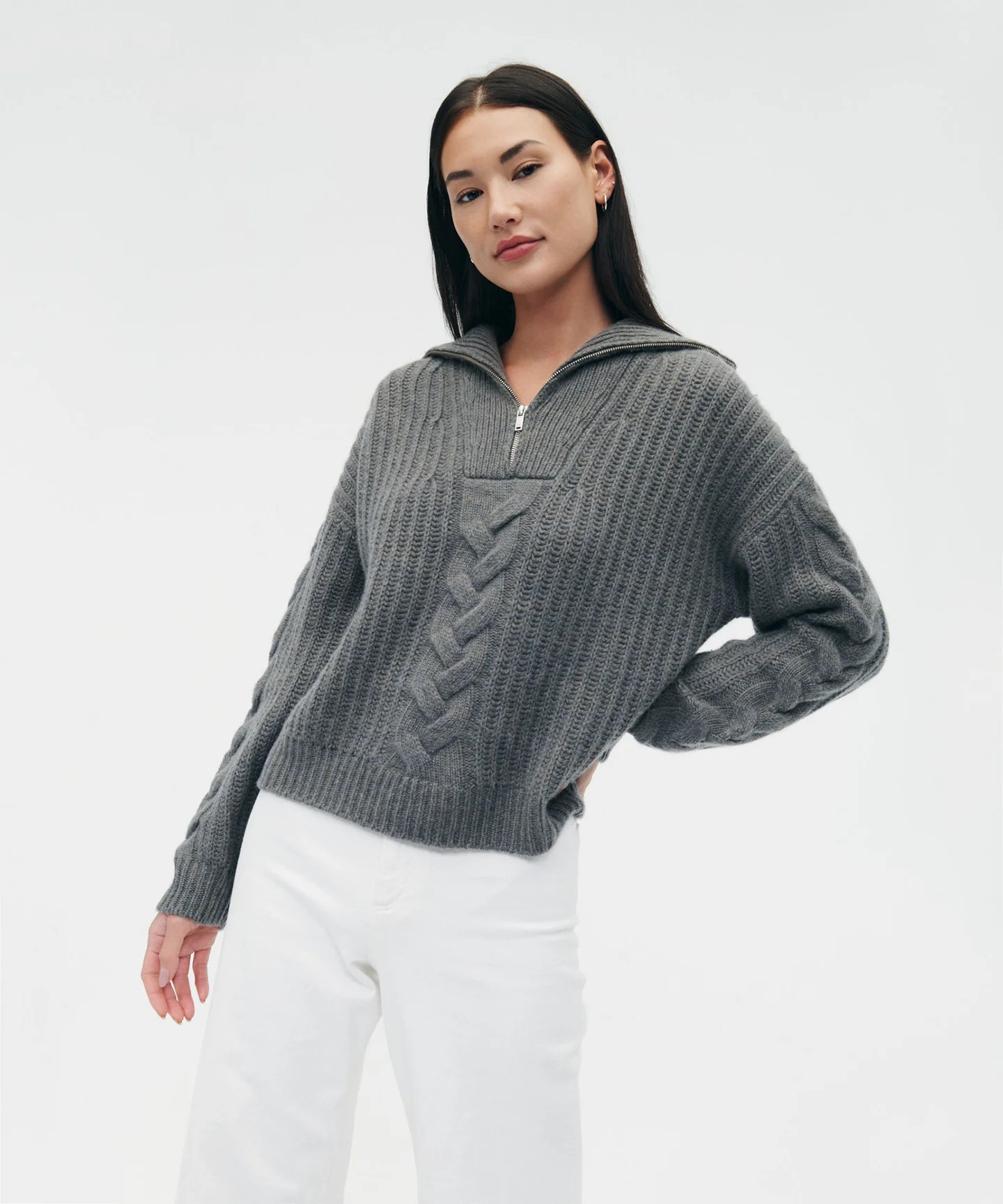 Merino Cashmere Cable Quarter Zip | NAADAM