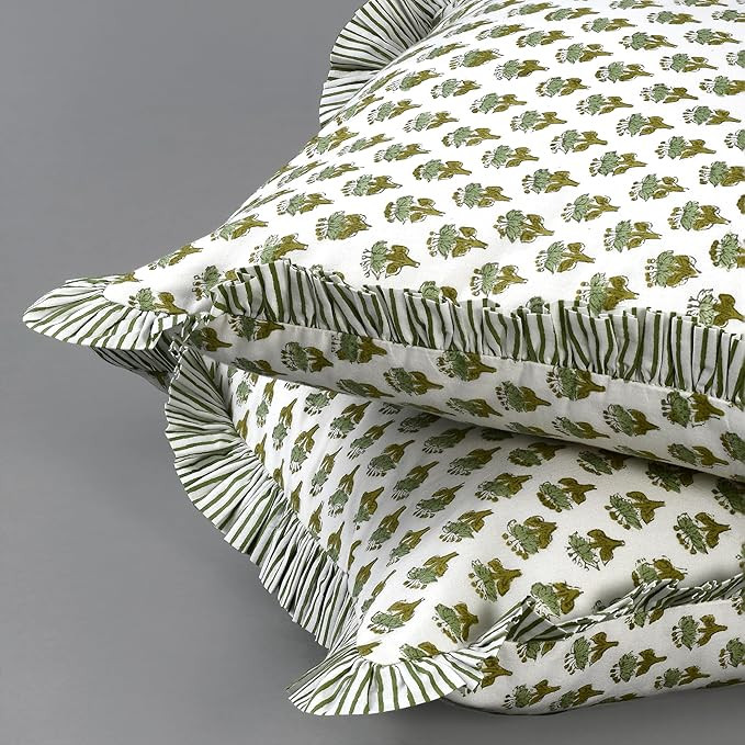 CPC Emerald Green Ruffle Throw Pillow Covers for Couch, 24x24 Inch Cotton Stripe Ruffle Couch Pil... | Amazon (US)