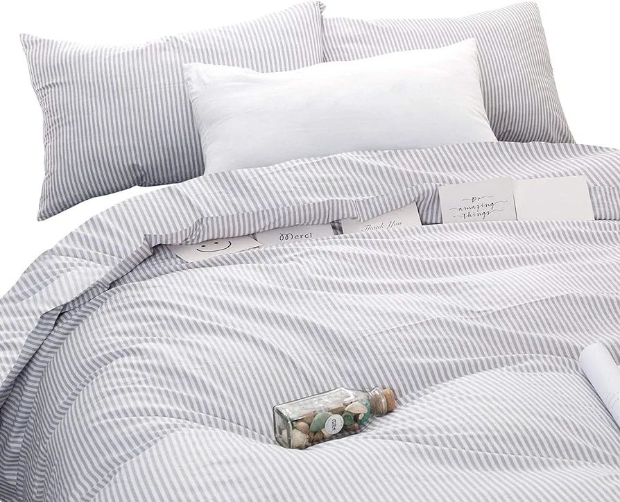 Wake In Cloud - Grey White Comforter Set Twin/Twin XL, 3 Pieces Cotton Lightweight Dorm Bedding S... | Amazon (US)