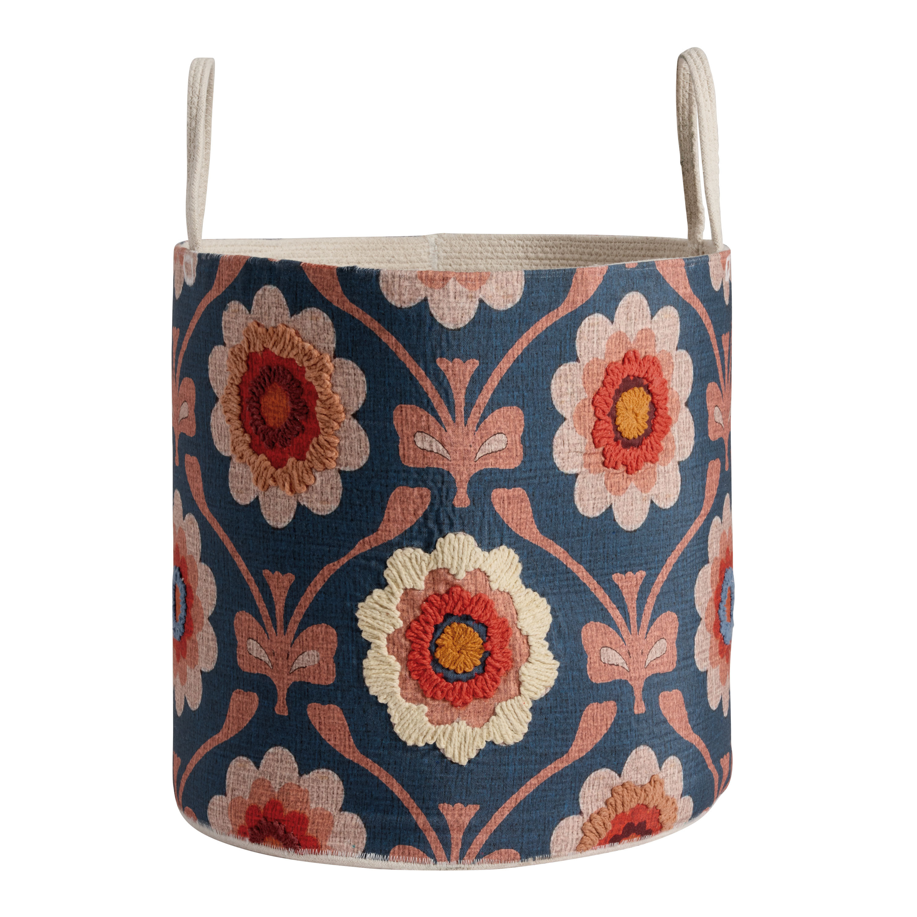 Corinne Blue and Pink Embroidered Tote Basket - World Market | World Market